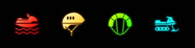 Jet ski, bisiklet kaskı, Paraşüt ve Kar Modülü simgesini ayarla. Vektör.