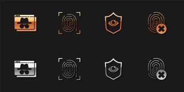 Tarayıcıyı takma isimle pencere, parmak izi, kalkan ve göz ve iptal edilmiş parmak izi simgesini ayarla. Vektör.