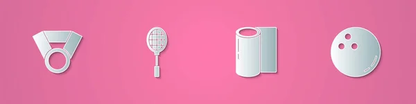 Kağıt Kesiği Madalyası Tenis Raketi Spor Paspas Rulosu Bowling Topu — Stok Vektör