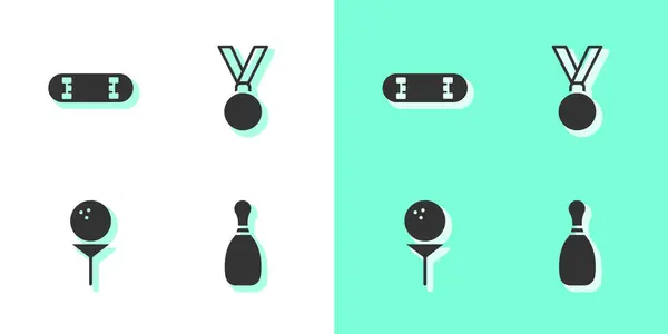 Set Bowling Pin Skateboard Trick Golf Ball Tee Medal Icon — Stock Vector