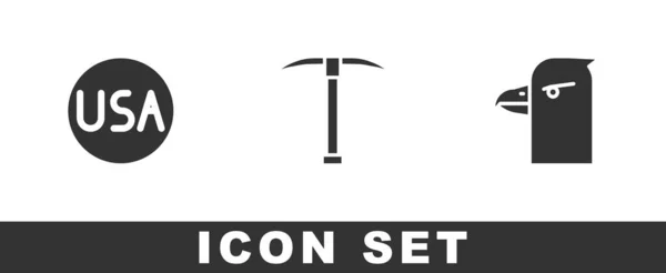 Set Usa Label Pickaxe Eagle Head Icon Вектор — стоковый вектор
