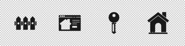 Zestaw Ogrodzenie Drewniane Online Nieruchomości Dom Dom Klucz Ikona Wektor — Wektor stockowy