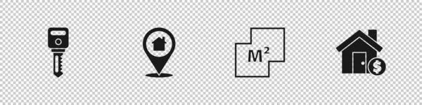 Set Hausschlüssel Lage Mit Haus Plan Und Dollar Symbol Symbol — Stockvektor