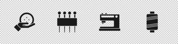 设置缝纫按钮 针头用于缝纫 机器和螺纹图标 — 图库矢量图片