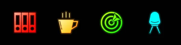 Установите Папки Office Чашку Coffee Спортивный Таргетинг Значок Стула Вектор — стоковый вектор