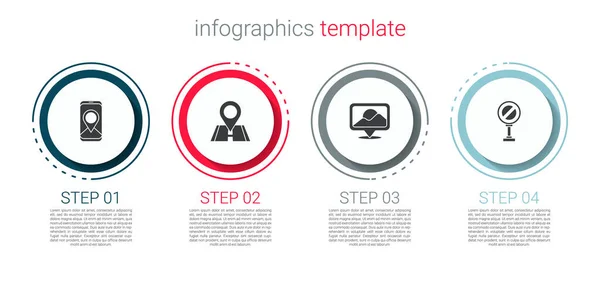 Establecer Navegación Por Mapa Ciudad Ubicación Señal Stop Plantilla Infografía — Vector de stock