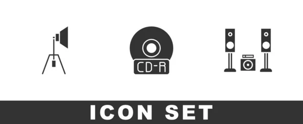 Установите Movie Прожектор Dvd Диск Home Stereo Двумя Иконками Спикеров — стоковый вектор