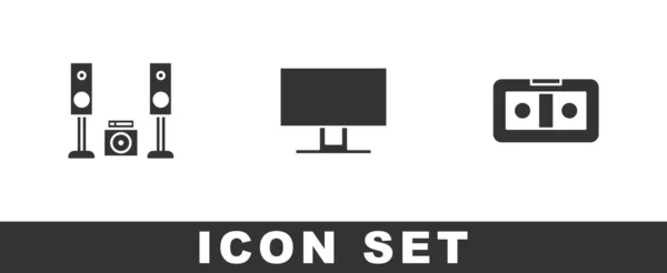 Set Inicio Estéreo Con Dos Altavoces Smart Vídeo Vhs Icono — Vector de stock