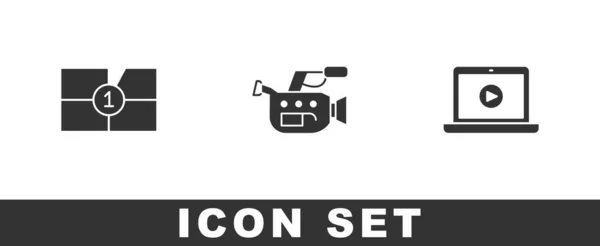 Set Oude Film Aftellijst Cinema Camera Online Afspelen Video Icoon — Stockvector