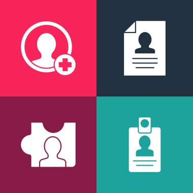 Popüler sanat tanımlama rozeti, kelle avcılığı, Özgeçmiş ve hesap ekran simgesi oluştur. Vektör.