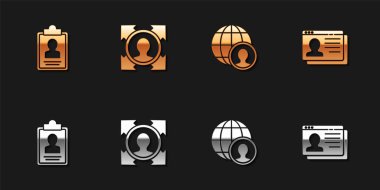 Panoyu özgeçmiş, kafa avcılığı, Globe ve insanlar ve Devam simgesiyle ayarla. Vektör.