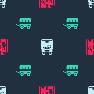 Kırık yol, otobüs ve Vahşi Batı vagonunu kusursuz bir şekilde ayarlayın. Vektör.