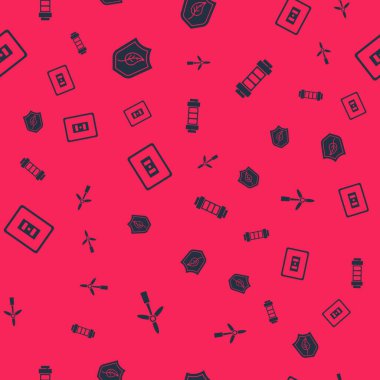 Rüzgar türbini, yapraklı kalkan, elektrik prizi ve bataryayı pürüzsüz desene ayarlayın. Vektör.