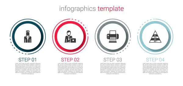 Set Werknemer Zakenman Drukker Piramide Grafiek Infographics Bedrijfsinfographic Sjabloon Vector — Stockvector