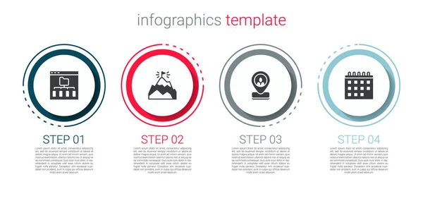 Définir Les Fichiers Navigateur Montagnes Avec Drapeau Localisation Travailleur Calendrier — Image vectorielle