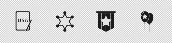 Abd Grafik Tabletine Hexagram Şerifine Amerikan Bayrağına Balon Ikonuna Ayarlayın — Stok Vektör