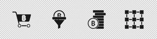 Set Warenkorb Mit Bitcoin Vertriebstrichter Bitcoin Und Blockchain Technologie Ikone — Stockvektor