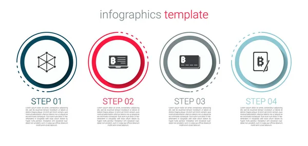 Set Technologie Blockchain Exploitation Minière Bitcoin Partir Ordinateur Portable Carte — Image vectorielle