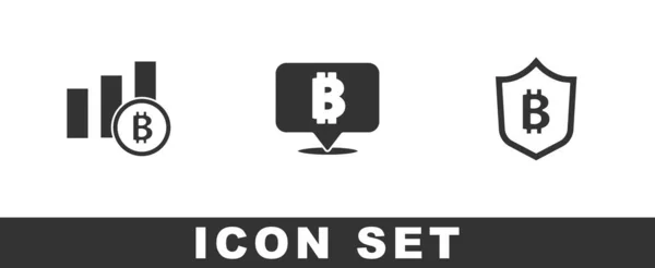 Establecer Gráfico Pastel Infografía Bitcoin Bitcoin Escudo Con Icono Vector — Vector de stock