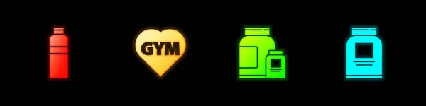 Set Fitness Shaker Gym Heart Sports Nutrition Icon Vector — Stock Vector