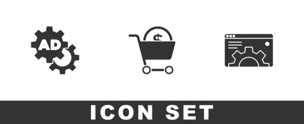 Set Advertising Shopping Cart Dollar Browser Setting Icon Vector — Stock Vector