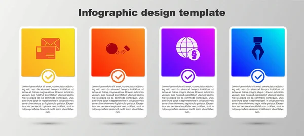 Set Sobre Bola Cadena Derecho Internacional Plumín Estilográfica Plantilla Infografía — Vector de stock