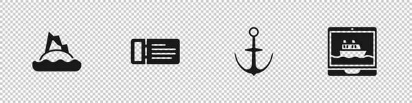 Встановити Тропічний Острів Океані Круїзний Квиток Якір Значок Корабля Векторні — стоковий вектор