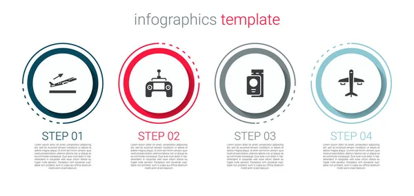 Réglage Décollage Avion Télécommande Drone Passeport Avec Billet Modèle Infographie — Image vectorielle