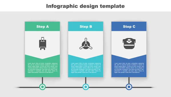 Zestaw Walizka Śmigło Samolotu Czapka Pilota Szablon Infograficzny Biznesu Wektor — Wektor stockowy