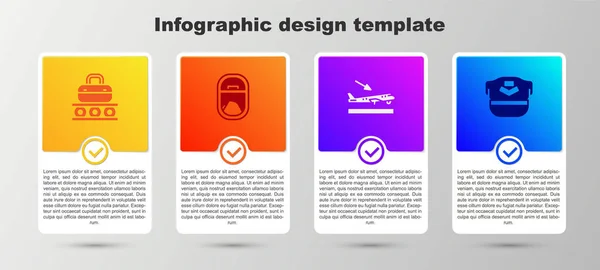 Set Cinta Transportadora Con Maleta Ventana Avión Aterrizaje Plano Sombrero — Vector de stock