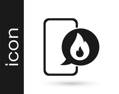 911 ikonuna sahip siyah cep telefonu beyaz arka planda izole edildi. Polis, ambulans, itfaiye, çağrı, telefon. Vektör.