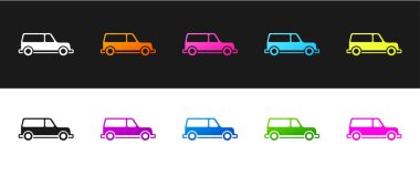 Cenaze arabası simgesini siyah beyaz arkaplanda ayır. Vektör.