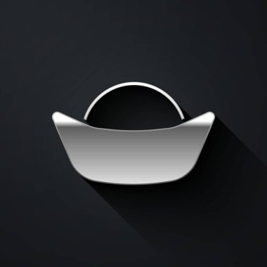 Siyah arkaplanda gümüş suşi simgesi var. Geleneksel Japon yemekleri. Uzun gölge tarzı. Vektör.