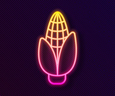 Parlayan neon hattı mısır ikonu siyah arkaplanda izole edildi. Vektör.