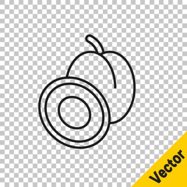 Şeffaf arkaplanda siyah çizgi erik meyvesi simgesi izole edildi. Vektör.