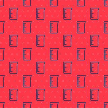 Mavi çizgi laboratuvar cam süslemesi ya da beher ikonu kırmızı arkaplanda izole edilmiş pürüzsüz desen. Vektör.