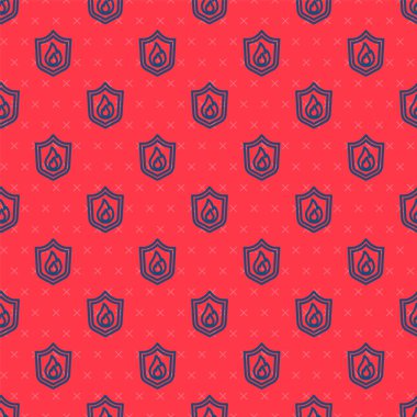 Mavi çizgi ateş koruma kalkanı ikonu kırmızı arka planda izole edilmiş pürüzsüz desen. Sigorta konsepti. Güvenlik, güvenlik, koruma, konsept koruma. Vektör.