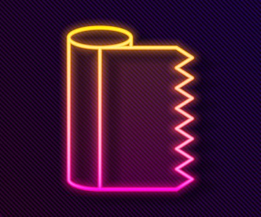 Parlayan neon hattı Tekstil kumaş rulo simgesi siyah arkaplanda izole edildi. Yuvarlan, paspas, halı, halı, halı ya da kağıt rulo ikonu. Vektör.