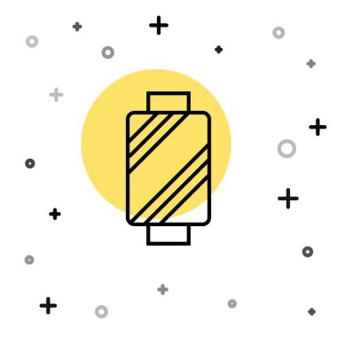 Beyaz arkaplanda izole edilmiş siyah çizgi dikiş ipliği. İplik makarası. İplik kutusu. Rastgele dinamik şekiller. Vektör.