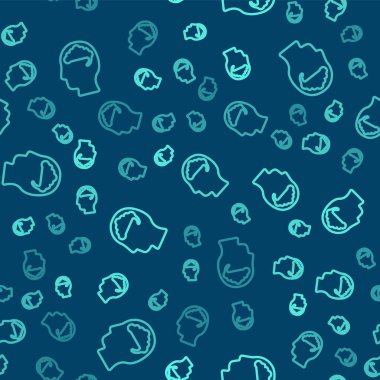 Yeşil çizgi insan beyni ikonu mavi arka planda kusursuz desen izole etti. Vektör.