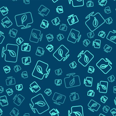 Yaprak simgesine sahip yeşil çizgi konumu mavi arka planda izole edilmiş pürüzsüz desen. Çevre enerjisi kavramı. Alternatif enerji kavramı. Vektör.