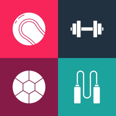 Pop Art Zıplama İpi, Futbol Topu, Aptallar ve Beyzbol ikonu. Vektör.