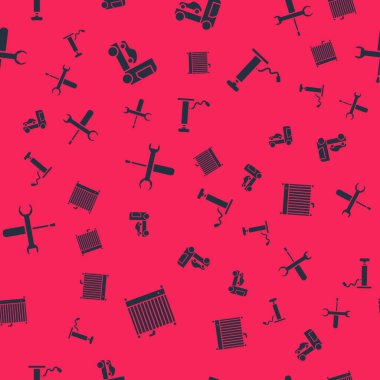 Araba radyatör soğutma sistemini, ışınlama kamyonunu, tornavidayı, anahtar anahtarını ve hava pompasını pürüzsüz desene ayarlayın. Vektör.