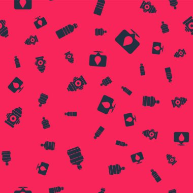 Büyük şişeyi temiz suyla, bir şişe itfaiye musluğuyla ve su damlatıcısının olduğu yere yerleştirin. Vektör.