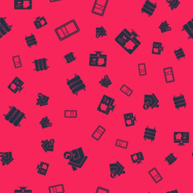 House 'u işaretli olarak ayarla, kapalı kapı, ısıtma radyatörü ve çevrimiçi gayrimenkul evi. Vektör.