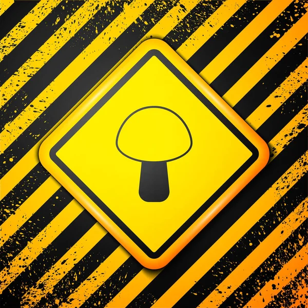 Μαύρο Εικονίδιο Μανιταριού Απομονωμένο Κίτρινο Φόντο Σημάδι Προειδοποίησης Διάνυσμα — Διανυσματικό Αρχείο