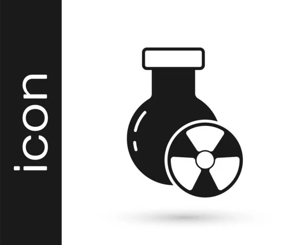 黑色实验室化学烧杯 带有有毒液体图标 白色背景分离 生物危害符号 带有辐射图标的危险符号 — 图库矢量图片