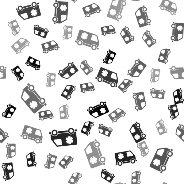 Siyah ambülans ve acil durum arabası ikonu beyaz arka planda izole edilmiş. Ambulans aracı tıbbi tahliye. Vektör.