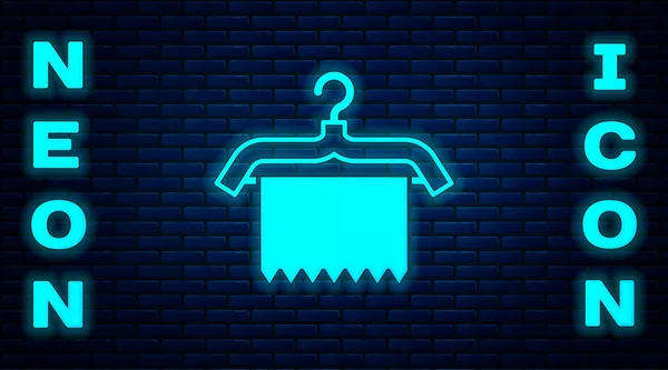 Glowing Neon Hanger Wardrobe Icon Isolated Brick Wall Background Clean — Stock Vector