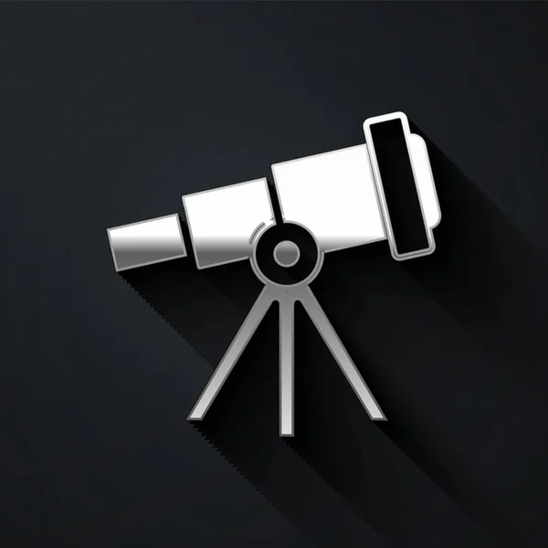 Silbernes Teleskop Symbol Isoliert Auf Schwarzem Hintergrund Wissenschaftliches Werkzeug Bildung — Stockvektor